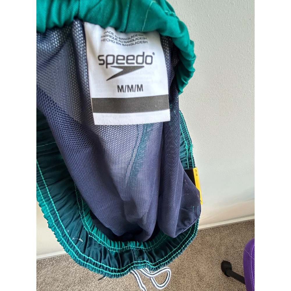 Speedo 16'' Striped Swim Shorts Men's M | Green Striped Swimming Trunks UPF 50+ - Picture 10 of 10